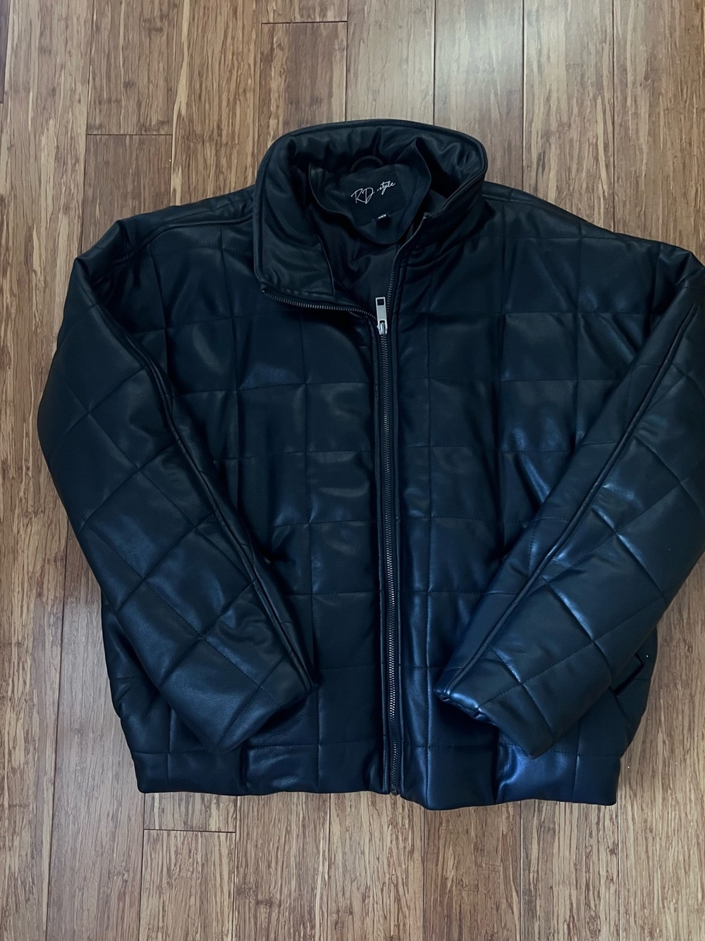 Black Faux Leather Puffer Jacket Black Medium